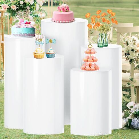 White Cylinder Stand for Party Pedestal Stand Set of 3 Cylinder Stands Round Cylinder Pedestal Stands for Parties Dessert Table Display Pillars Cake Stand Cylinder for Wedding Birthday Props in Saudi Arabia
