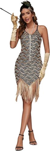 Pixiemain Women's 1920s Flapper Sequin Dress Great Gatsby Party Dress With Roaring 20s Accessories Set for Party in Saudi Arabia