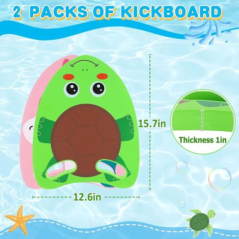 قطعتان من لوح السباحة المضحك للأطفال - لوح مساعدة للتدريب على السباحة مع فتحات درابزين، لوح سباحة آمن لليونيكورن والسلحفاة، تدريب مساعد للمبتدئين والأطفال في حفلات حمام السباحة الصيفية in Kuwait