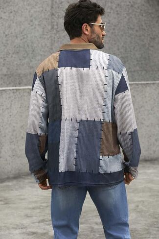 ShallWe Men's Polo Shirt Long Sleeve Lightweight Button Color Block Patchwork Casual T-Shirt Fashion Tee Streetwear Golf in Kuwait