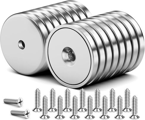 Strong Magnets with Holes, 10Pack 40LBS Neodymium Round Cup Magnets with Screws, Rare Earth Magnets for Wall Mounting, Disc Magnets Countersunk Hole for Kitchen Garage Holding Tools DIY Crafts in Saudi Arabia