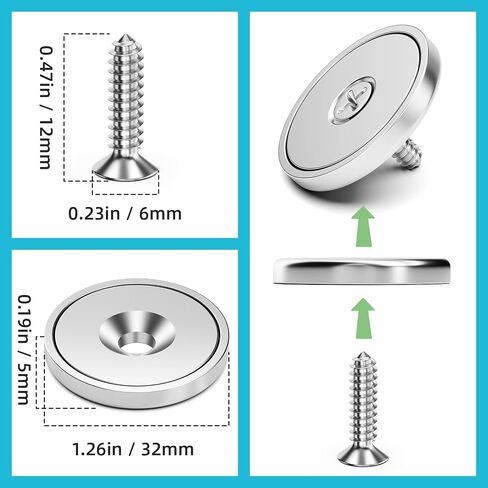 Strong Magnets with Holes, 10Pack 40LBS Neodymium Round Cup Magnets with Screws, Rare Earth Magnets for Wall Mounting, Disc Magnets Countersunk Hole for Kitchen Garage Holding Tools DIY Crafts in Saudi Arabia