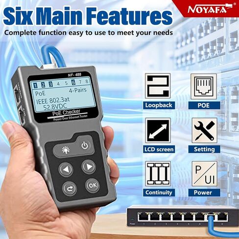 NOYAFA nf-488 poe Tester Network Cable Tester & Network Cable Continuity Checking/Power Over Ethernet Voltage Current Tester in Saudi Arabia