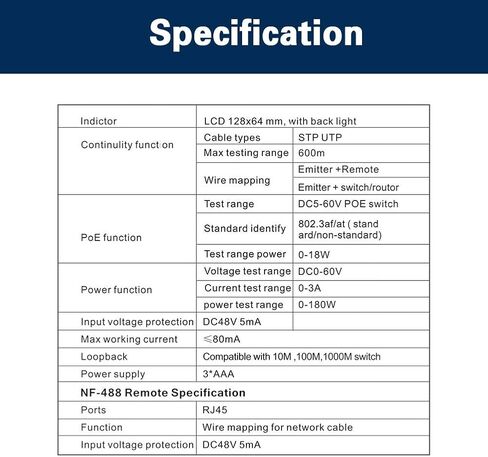 NOYAFA nf-488 poe Tester Network Cable Tester & Network Cable Continuity Checking/Power Over Ethernet Voltage Current Tester in Saudi Arabia