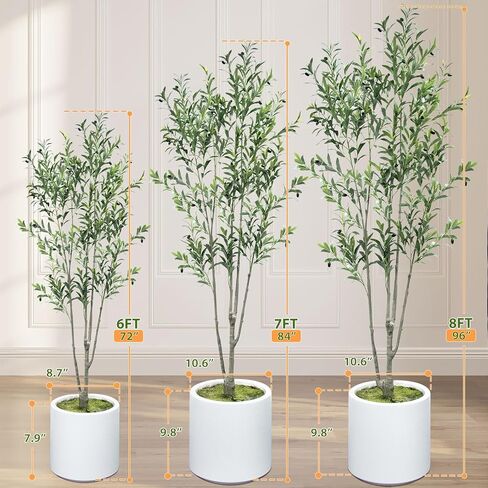 2Pack Tall Faux Olive Tree, 6FT Olive Trees Artificial Indoor with Large White Planter and Natural Wood Trunk and Realistic Leaves, Fake Olive Tree for Home House Office Décor in Kuwait