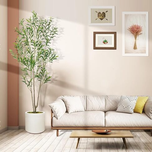2Pack Tall Faux Olive Tree, 6FT Olive Trees Artificial Indoor with Large White Planter and Natural Wood Trunk and Realistic Leaves, Fake Olive Tree for Home House Office Décor in Kuwait