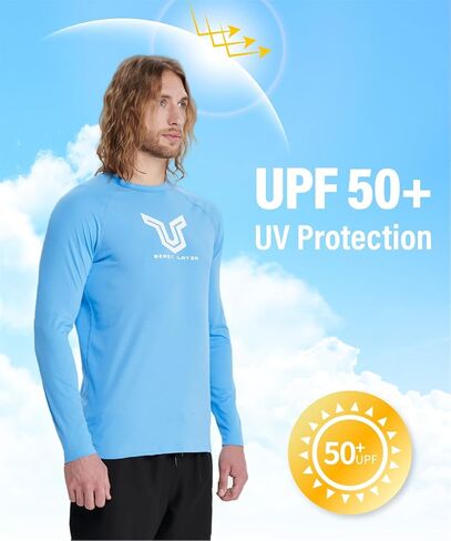 قميص السباحة الرجالي ADOREISM Rash Guard بأكمام طويلة بعامل حماية من أشعة الشمس 50+ سريع الجفاف للحماية من الشمس in Kuwait