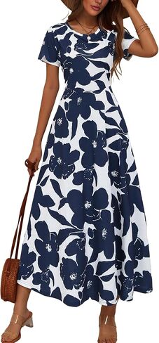 ZABERRY Women's 2024 Short Sleeve Round Neck Casual Summer Flowy Maxi Spring Dresses with Pockets in Saudi Arabia