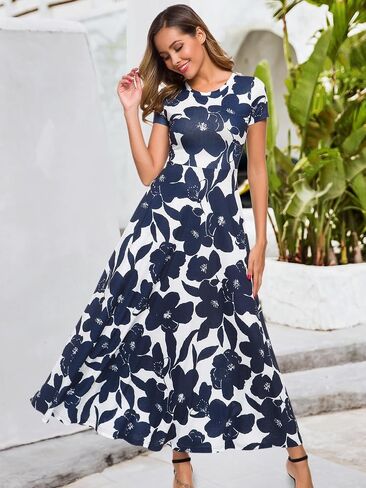 ZABERRY Women's 2024 Short Sleeve Round Neck Casual Summer Flowy Maxi Spring Dresses with Pockets in Saudi Arabia