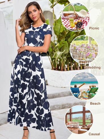 ZABERRY Women's 2024 Short Sleeve Round Neck Casual Summer Flowy Maxi Spring Dresses with Pockets in Saudi Arabia