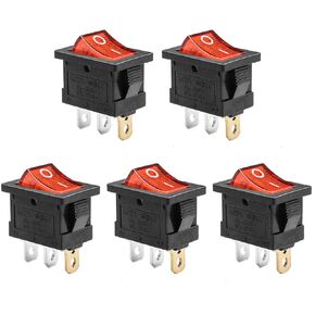 QTEATAK KCD1 SPST On/Off 3-Pin 2-Position Snap DC 12V-24V 20A Red LED Boat Rocker Toggle Switch - 5Pack (Only for DC12-24V)