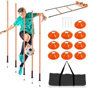 Soccer Training Equipment Agility Training Poles Equipment Includes 6 Flexible Agility Poles, 1*Speed Agility Ladder, 10*Soccer Cones for Speed Training, Soccer Training, Basketball Athletes