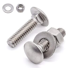 (10 sets) M6-1.0 x 65mm Stainless Steel Carriage Bolts Screws Kits, Round Head Square Neck Screws, Hex Nuts & Flat Washers, 304 Stainless Steel 18/8, Full Thread