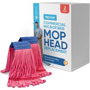 Commercial Mop Head Replacement – 2 Pack Blue Medium Microfiber Tube Mop (14 oz.) | Industrial Wet Mops | Refill Heads, Machine Washable, Heavy Duty | Hardwood, Tile, Laminate, Vinyl Floors