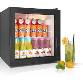 Beverage Refrigerator Cooler, 62 Can 1.6 Cu.ft Mini Fridge, Small Refrigerator with Glass Door for Beer Drinks Soda Wine, Freestanding Counter Top Beverage Fridge for Home Office Bar