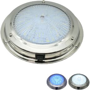 Marine Boat Dome Light, Dual Color 5.5" 12V LED Boat Interior Lights with Toggle Switch, LED Boat Cabin Light with Stainless Steel Surface Mount (White|Blue)
