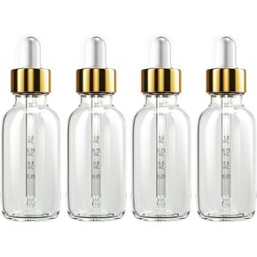 24 Pack 2 oz Glass Dropper Bottle with Top Cap Pink Tincture Bottles, 2 Plastic Eye Droppers Measured Pipettes, Essential Oil Bottles Perfume Cosmetic Travel Liquid Containers (clear, 24)