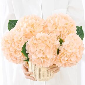 Artflower 9 Pcs Hydrangea Artificial Flowers with Leaves, White Silk Full Faux Hydrangea Flowers for Home Floral Arrangements Wedding Bouquets Kitchen Table Centerpiece Decorations