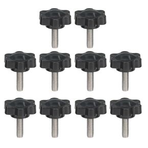 10pcs M6 x 10mm Thumb Screw Stainless Steel Metric Thread Black Plastic Star Knob