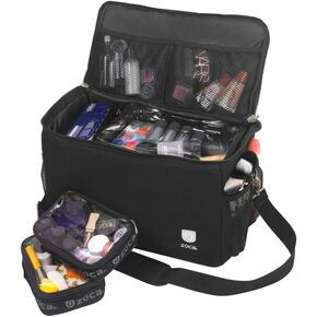 ZUCA MakeUp Artist Shoulder Bag w/Durable Utility Pouch Combo, MakeUp Organizer Bag -Lightweight,Versatile Multi-Compartment Design For Cosmetic Organization,Ideal For Travel & Makeup Sessions, Black