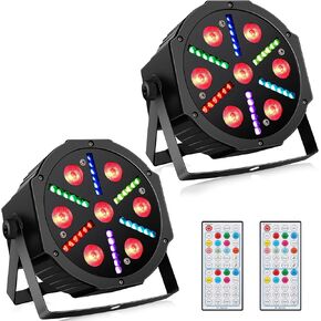 LED Stage Par Lights 2 Pack - 30W 7LED RGBW DMX Par Can Light with 36LED DJ Strobe Lights Color Changing Sound Activated Remote Control Uplights for Wedding Church Events Party Show Lighting Concert