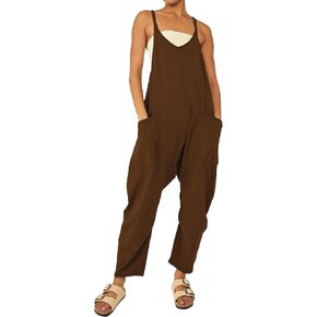 سروال حريمي فضفاض بياقة على شكل V بدون أكمام وشريط سباغيتي من Askdan سروال فضفاض وزرة وزرة وجمبسوت وجيوب in Kuwait