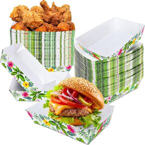 Whaline 1 Lb Assembled Hawaiian Food Trays Luau Palm Leaves Disposable Paper Food Tray Tropical Party Paper Food Boats for Summer Beach Holiday Jungle Safari Carnival Theme Party Favors,30 Pieces