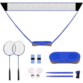 FBSPORT Portable Badminton Net Set with Storage Base, Folding Volleyball Badminton Net with 2 Badminton Rackets 2 Shuttlecocks 10x5 ft Net, Easy Setup for Beach Backyard Combo Set Sport Games