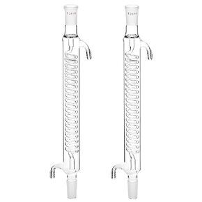 QWORK Borosilicate Glass Graham Condenser 24/40-300mm Length - High Quality Distillation and Reflux Apparatus, 2 Pack