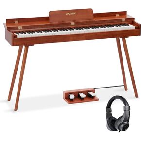 بيانو رقمي خشبي 88 مفتاحًا بلوحة مفاتيح مرجحة بالحجم الكامل، بيانو للجسم من الخشب الصلب للمبتدئين، مع حامل ورقة الموسيقى، دواسة ثلاثية، محول طاقة، يدعم توصيل USB-MIDI (UB-99G) in Kuwait