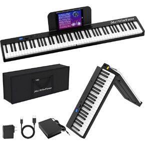 Portable Weighted 88-Key Folding Electric Music Keyboard Piano - Digital Full-Size Keyboard Piano with Wood Grain, MIDI Bluetooth, Suitable for Adults, Toddlers, and Kids