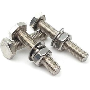(10 Sets) 1/4-20x2-1/4" Stainless Steel Hex Head Screws Bolts, Nuts, Flat Washers & Lock Washers Kits, 18-8 (304) Stainless Steel, Fully Thread Hexagon Bolts Kits