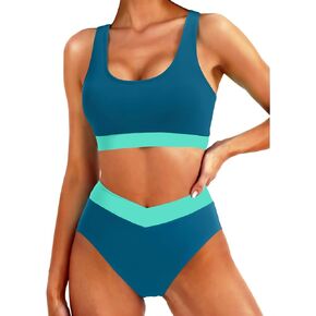 Tempt Me Women High Waisted Bikini Sets Two Piece Swimsuits Sport Bathing Suits with V Cut Bottom in Kuwait