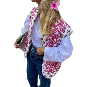 Yimoon Women's Cropped Puffer Vest Floral Print Lightweight Sleeveless Quilted Jacket Open Front Padded Gilet Outwear