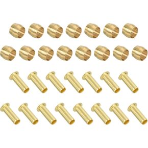 PATIKIL 7mm OD Tube Compression Assortment Kit, 15 Set Brass Compression Sleeve Ferrule & Insert for Water Oil Air Pipe