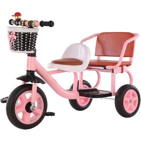 High Carbon Steel Children's Tricycle/Soft and Comfortable Pedal Tricycle Can Take People with Back Seat Kids Tandem Tricycle for Boys and Girls Ages 2+,Pink