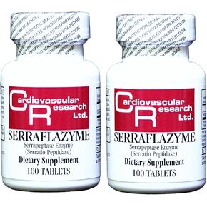 Cardiovascular Resarch Serraflazyme Serrapeptase Enzymes 200 Stay Fresh Enteric Coated 5 mg Tablets (100 x 2 Packs)