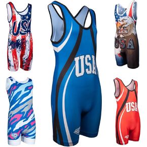 Unisex Wrestling Singlet (USA Blue, Adult Large)