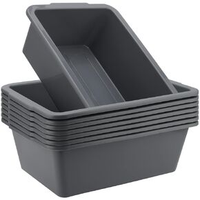 8 PCS Gray Plastic Tubs, 8L Commercial Tote Box, Food Service Tubs, Rectangular Plastic Dish Bin Utility Bus Tubs for Storing, Transporting, Washing, 8 Liters Capacity