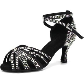 Women Rhinestones Ballroom Dance Shoes Latin Salsa Bachata Practice Performance Dancer Dancing Shoes, Model QRX-L506-7.5
