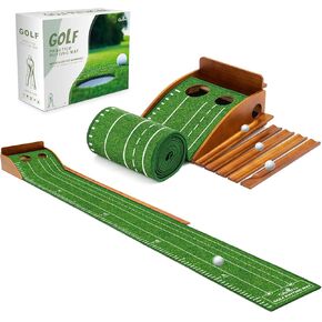 Putting Green Indoor Outdoor Mat: Golf Putting Mat with Durable Solid Wooden Base & Auto Ball Return, Luxurious Velvet Surface with Lay-Flat Technology - Ideal Golf Practice Mat for Home or Office