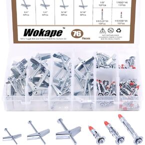76 قطعة مسمار تبديل ومجموعة صواميل جناح 1/8 بوصة 3/16 بوصة 1/4 بوصة، 1/8 بوصة مولي بولت درايف مجوفة من الفولاذ المطلي بالزنك طقم مرساة جداري لتعليق الأشياء الثقيلة على الحوائط الجافة in Kuwait