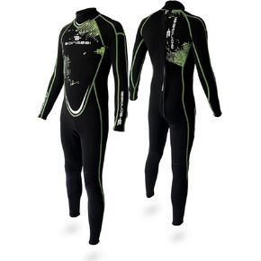 Bonassi Morgan Wetsuit - Long 3mm Neoprene Full Body Men's Wetsuit - Black/Green Color - Great for Scuba Diving, Freediving and Water Sports - Designed in Italy