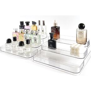 Perfume Organizer - 2 Pack Three-Tiered Shelf - Perfume Lotion Skincare Stand, Spice Vitamins Medicine Bottles Holder,Sturdy Clear Rack for Kitchen Bathroom Countertop Cabinet Storage