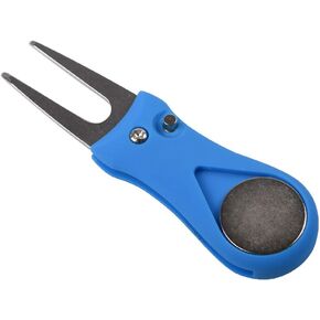 lasenersm 1 Piece Golf Divot Repair Tool Foldable Golf Divot Tool Foldable Magnetic Pop-up Button Stainless Steel Switchblade & Detachable Golf Ball Marker, Blue