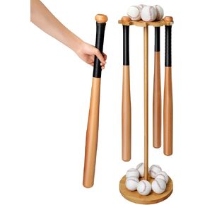 ikkle Wood Baseball Bat Holder, Baseball Bat Display Rack Stand Bat Storage Rack