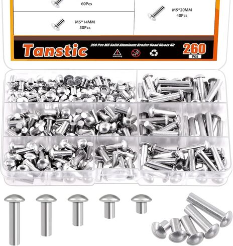 200Pcs M6 Solid Aluminum Brazier Head Rivets, 6mm 10mm 14mm 20mm 25mm Length Solid Aluminum Rivets for Machinery Automobile Industry in Saudi Arabia