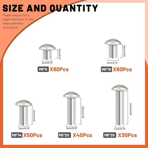200Pcs M6 Solid Aluminum Brazier Head Rivets, 6mm 10mm 14mm 20mm 25mm Length Solid Aluminum Rivets for Machinery Automobile Industry in Saudi Arabia