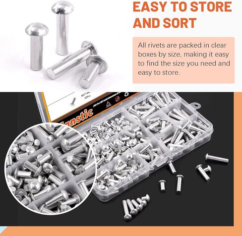 200Pcs M6 Solid Aluminum Brazier Head Rivets, 6mm 10mm 14mm 20mm 25mm Length Solid Aluminum Rivets for Machinery Automobile Industry in Saudi Arabia