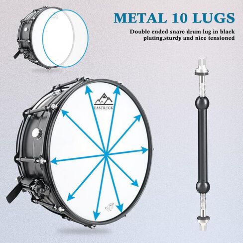 طبلة EASTROOCK Snare Drum مقاس 14 × 6.5 بوصة بلون بني محمر بلمسة نهائية احترافية لطبلة الطبول للبالغين ومجموعة الطبول المتقدمة (بني محمر) in Kuwait
